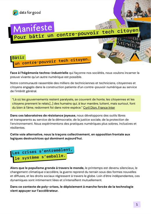 Aperçu de la première page du manifeste